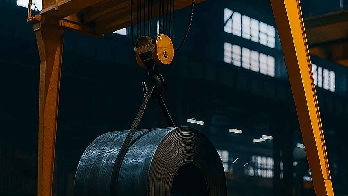 Home Industrial crane and steel coil lifting illustration